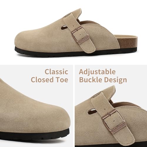 Dumalum Women's Suede Clog Leather Mules Arch Support Potato Shoes with Comfort Cork Footbed - Khaki Clogs for Women Men Unisex Antislip Slippers Sandals — view 4