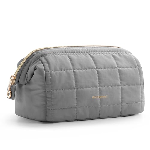 BAGSMART Makeup Bag Travel Cosmetic Bag, Puffy Padded Make Up Bags for Women Makeup Organizer Case, Wide-open Pouch Purse Travel Essentials Toiletries Accessories Brushes, Mossy Green