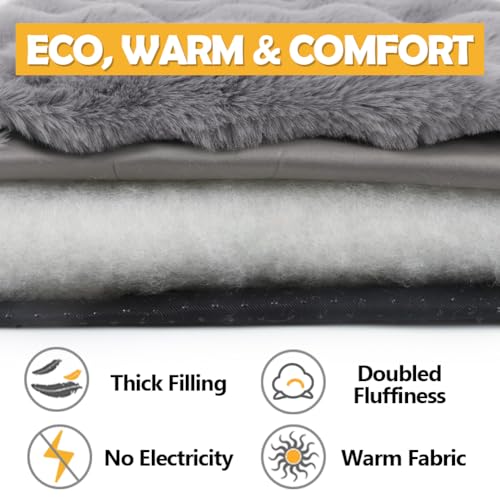 XIAPIA Selbstheizende Decke Katze & Hunde, Flauschig Selbstwärmende Katzendecke ohne Kabel, Wärmedecke Heizdecke ohne Strom, Washbar Thermodecke Katzenkissen Katzenbett Indoor im Auto Grau 60 * 45 cm