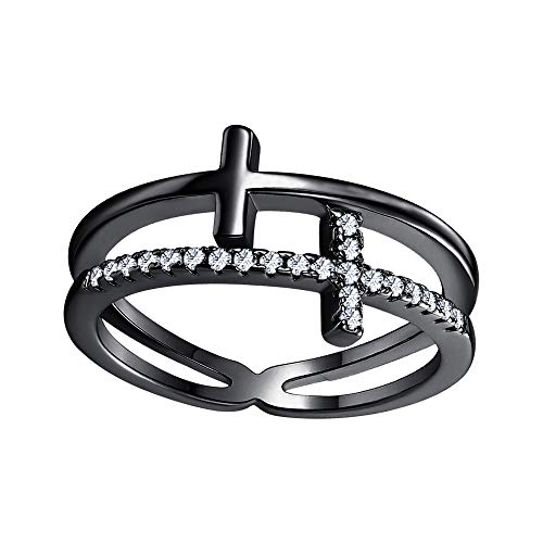 0.30Ct Round Cubic Zirconia 14K Black Gold Over .925 Sterling Silver Double Cross Ring Christian Engagement Ring For Women's2