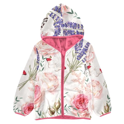 OTVEE Lavender Flowers Seamless Pink Rose Kids Hoodie Jacket Fall Spring Full Zip Warm Outwear Coat