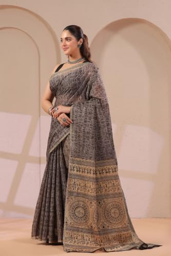 Image of TAMAIRA FASHION Mulmul Pure Cotton Saree For Woman Warli Printed |Office Wear Daily Wear Sarees For Women Without Blouse Piece(Available in 16 Colours)