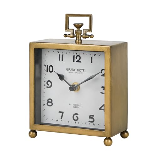 Image of NIKKY HOME Small Gold Table Clock, Silent Classic Decorative Desk Clocks | Non-Ticking Battery Operated Vintage Metal Square Shelf Clock, Antique Decor for Living Room, Bathroom, Office, Mantel