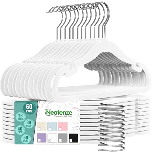 Image of Velvet Kids Hangers 60 Pack - White Toddler Hangers with Notches, Heavy Duty Non-Slip Velvet Baby Hanger