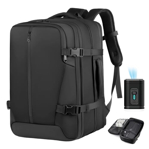 Image of Vacuum Seal Backpack Travel with Pump, Expandable Vacuum Backpack with Air Compression System, Airback Vacpack TSA Lock Water Resistant Carry-On Luggage (Black)