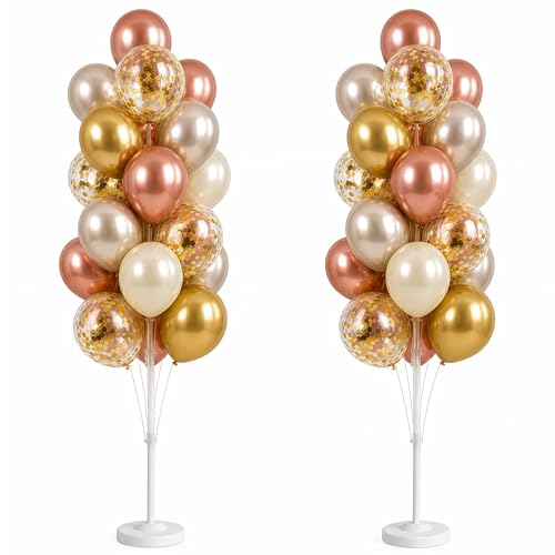 Image of Balloon Column Kit Set of 2 With Balloons Included - with Base, and Pole,Balloon Tower Backdrop Decoration for Wedding, Baby Shower, Birthday Party, or Bachelorette Parties (Rose Champagne Gold)