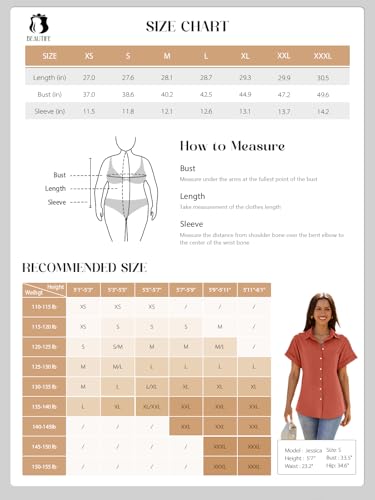 Beautife Womens Short Sleeve Shirts V Neck Collared Button Down Shirt Tops with Pockets
