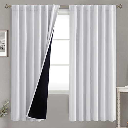 BGment Greyish White 100% Blackout Curtains 72 Inches Long with Black Liner