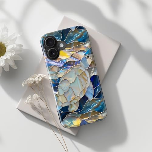 Image of Goodon for iPhone 16 Plus Case Cute - Wireless Charging Compatible - Dual-Layer Hard Shell + Silicone Cover - Protective Phone Case with Trendy Designs for Women - Abstract Sea Turtle