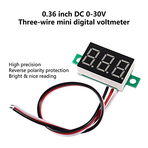 Image of 0.36 inches 3-Wire LED Ultra-Small 0-30V DC Mini Digital Voltmeter Led Voltage Display Red /Blue /Green Three Colors Display (Pack of 3)