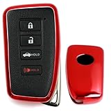 iJDMTOY Chrome Finish Red TPU Key Fob Protective Cover Case Compatible With Lexus IS ES GS RC NX RX LX 200 250 350 Remote Key
