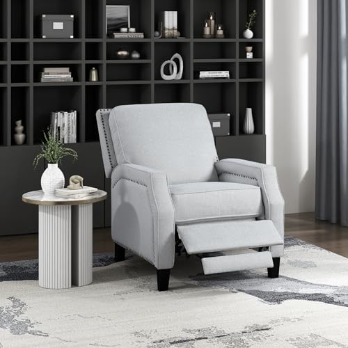 Lexicon Push Back Recliner Chair, Reclining Sofa Armchair, Modern Recliner Sofa Chair with Footrest, Chenille Fabric Recliner Arm Chair, Single Sofa Accent Chair for Living Room/Office/Apartment, Grey