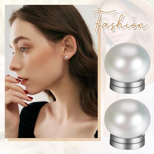Clip On Magnetic Pearl Earrings: Non-Pierced Stainless Steel Black Fake Cheater Ear Studs for Men Women4