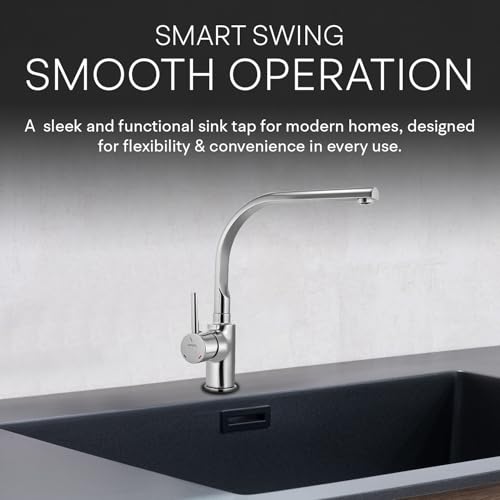Image of Jaquar Table Mounted Side Single Lever Sink Mixer with Swinging Spout & 450 mm Long Braided Hoses, Stylish & Durable Faucet for Kitchen & Bathroom, Sliver - (Chrome Finish)
