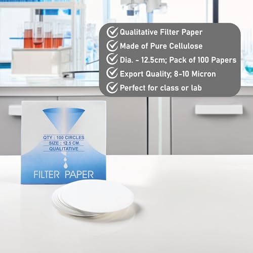 Image of EISCO Pack of 100 Premium Qualitative Filter Paper - 12.5cm, 8-10 Micron, High-Purity Lab Paper for Chemistry, Liquid Filtration, Science Experiments, Research, Classroom & STEM Activities