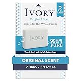 Ivory Gentle Bar Soap, Designed for Whole Family, 99.44% Pure Formula, Plant-Based Cleanser, Made Without Heavy Perfumes, Parabens & Phthalates, For All Skin Types, Original Scent, 3.17 oz (2 Count)
