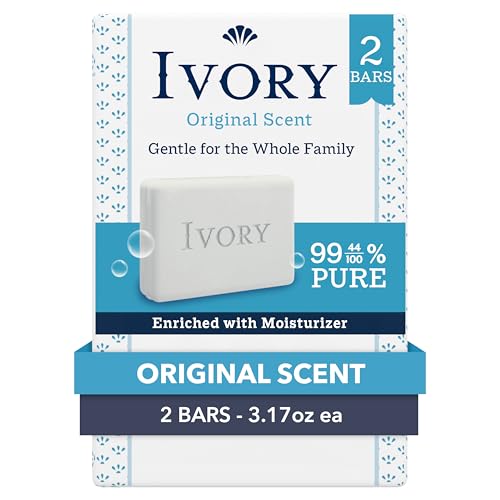 Ivory Gentle Bar Soap, Designed for Whole Family, 99.44% Pure Formula, Plant-Based Cleanser, Made Without Heavy Perfumes, Parabens & Phthalates, For All Skin Types, Original Scent, 3.17 oz (2 Count)