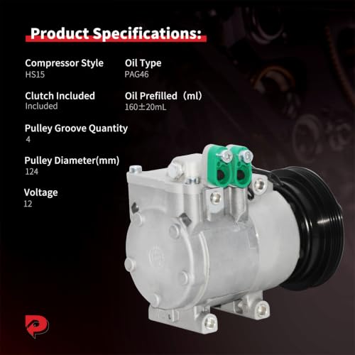 Image of PHOBOOS A /C compressor with Clutch Compatible with Hyundai Accent 2001-2005 L4 1.6L (Not for 1.5L), For HS15 Compressor, Fast Cooling, Low Noise, Easy Installation, Ref.CO-10920C