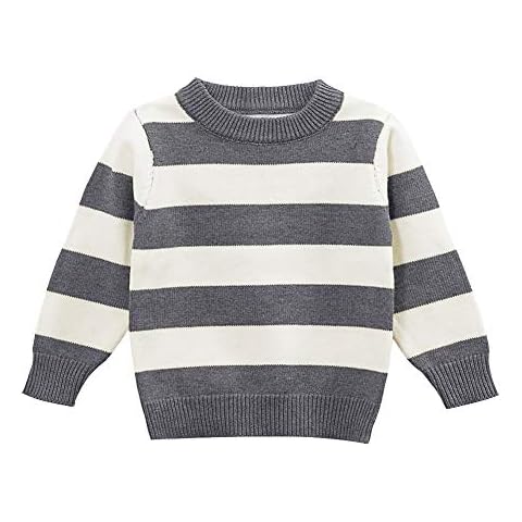 Moonnut Baby Boys Crewneck Striped Pullover Sweater Soft Winter Tops Knitwear (3T, Grey/White) Cover