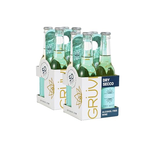 Gruvi Non-Alcoholic Dry Secco, 50 Calories, 8-Pack, 0% ABV, Non Alcoholic Sparkling Wine, Zero Alcohol Wine, NA Wine