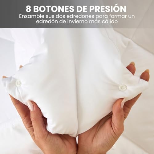 DREAMWAY - Edredón de 220x240 cm, 4 Estaciones, 2 Piezas, Incluye edredón para Todo el año, 220 x 240 cm, 300 gsm, edredón de Verano de 220 x 240 cm, 150 gsm, 2 edredones con Botones, para Cuatro - imagen 5