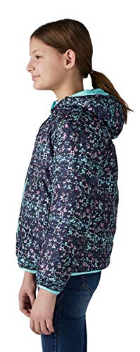 Eddie Bauer Girls Reversible Hooded Down Jacket (Aqua/Navy Print, Small 7/8)4