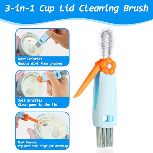3-In-1 Becherdeckel Reinigungsbürste, 3 Stück Becherdeckel Reinigungsbürsten und 3 Stück Strohhalmbürsten, Multifunktionale Reinigungsbürsten Set für Gläser, Reagenzglas und Wasserflasche