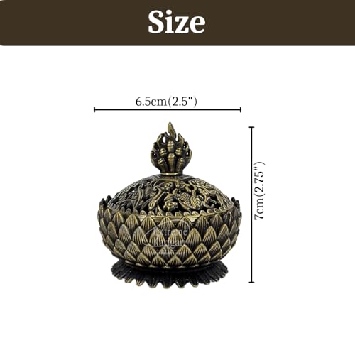 Image of Decorative Lotus Design Dhoop & Agarbatti Stand for Home Temple, Pooja Room, Meditation Decor, Brass Antique Finish Incense Burner