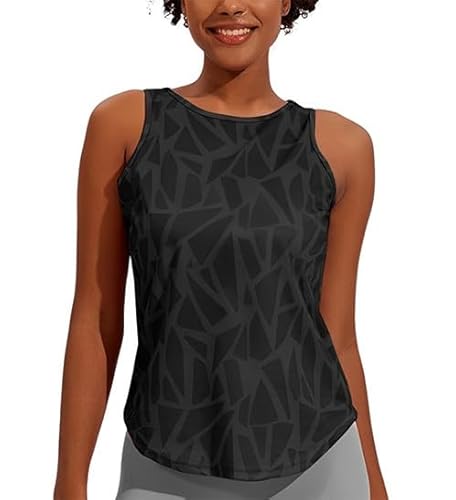 Weardear Damen Sport Tank Top Ärmelloses Fitness Crop Top Yoga Gym Workout Atmungsaktive Muscle Tanktop Geo-Druck Schwarz L Weardear Damen Sport Tank Top Ärmelloses Fitness Crop Top Yoga Gym Workout Atmungsaktive Muscle Tanktop Geo-Druck Schwarz L