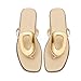 Wnshonzy Flip-Flops for Women Thong Sandals Flat Nude Slip on Slides Leather Beach Comfort Open Square Toe Ladies Slipper Dressy Metal Hardware Decoration Summer Shoes Casual Fashion