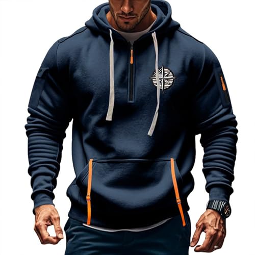 Fall Winter Quarter Zip Hoodie Men Pullover Tactical Sweatshirt Vintage Long Sleeve Casual Hoodies with Pockets