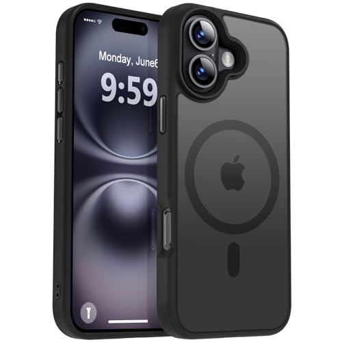MOCCA Strong Magnetic for iPhone 16 Case, [Compatible with Magsafe][16FT Mil-Grade Drop Protection] Slim Thin Translucent Matte Protective Cover Case for iPhone 16 Phone Case 6.1", Black