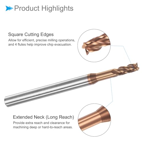 CoCud Vierkantfräser, 3mm x 15mm Schneiden, Langhals, Titan (Nano-Scale) beschichtetes Karbid, 4 Schneiden CNC-Fräser-Bits - (Anwendungen: für Edelstahl, Gusseisen, Metall), 2 Stück