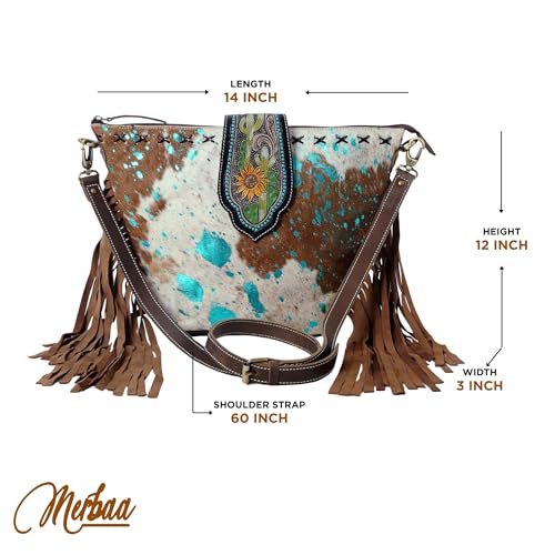 Hand Tooled Cowhide Leather Flap Open Zipper Closure Crossbody Shoulder Purse For Women4