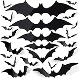 FANDAMEI 140PCS Bats Halloween Decoration, 5 Sizes Bats Wall Decor Party, 3D Bat Wall Decor for Halloween Decorations Indoor Outdoor. Black Sticky Bats Home, Bat Stickers for Window(140PCS)
