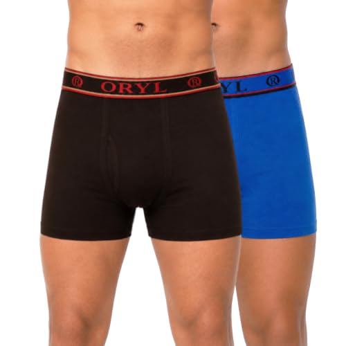 Image of ORYL Men's 100% Cotton Solid Boxer Briefs | Soft Comfort Waistband | Functional Fly | Breathable Everyday Underwear | Pack of 2
