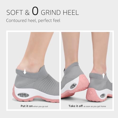 Image of STQ Walking Shoes for Women Slip on Sock Sneakers Non Slip Air Cushion | Cushion Slip On Sock Shoes for Daily Wear, Lightweight Breathable Mesh for Jogging, Traveling, Nursing & All-Day Standing
