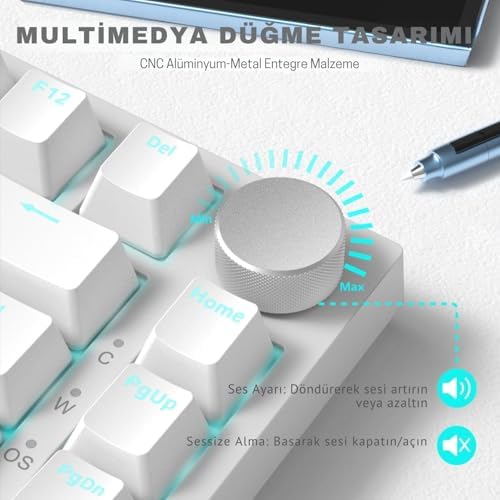 Coverzone Beyaz Işıklı Hot Swap Kablolu Mekanik Oyun Klavyesi | Ajazz AK820 Beyaz - Mavi Switch - Görsel 8