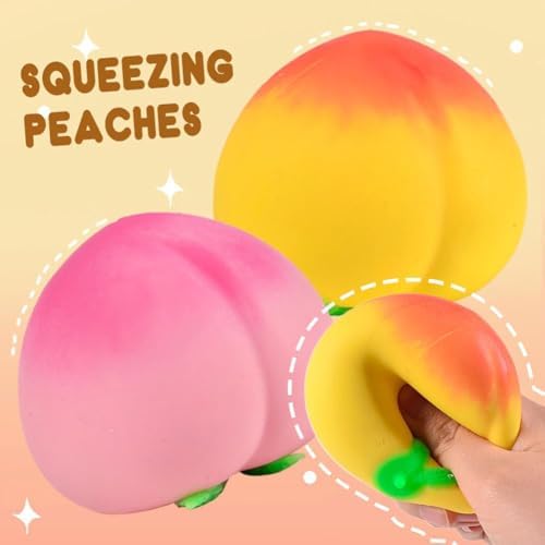 Peach Squishies, Peachs Fruit Slow Rising Soft Toy, Realistic Peach Shaped Fruit Squeeze Balls, Flexible Fidget Toys Decompression Gift for Adults Kids - 3