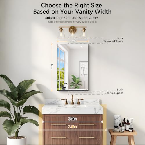 Image of DESBING 16 inch x 24 inch Bathroom Mirror, Black Metal Frame Wall Mirror | HD Image,Shatterproof Decorative Rectangular Vanity Mirror for Bedroom Bathroom Living Room Entryway Horizontal or Vertical