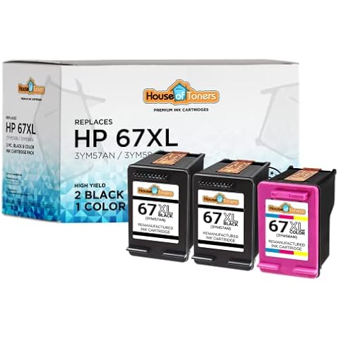 Houseoftoners Remanufactured Ink Cartridges High Yield Replacement for HP 67 XL 67XXL Deskjet 4158 2722 2724 4155e 2755e 3 Pack (2 Black & 1 Color) Cover