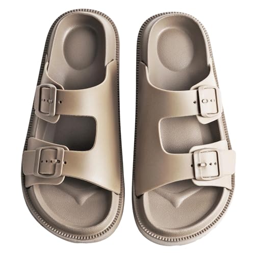 Image of Arch Support Footbed Sandals for Women & Men, Adjustable Double Buckle Comfort Sandals, Cork-Style Cushioned Sole, Casual Walking Slides for Everyday Wear