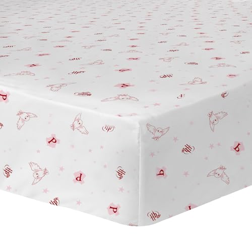 Harry Potter Fly Drap Housse Imprimé Enfant | 100% Coton | Oeko-TEX | Drap Housse 1 Personne 90x190 cm | Blanc