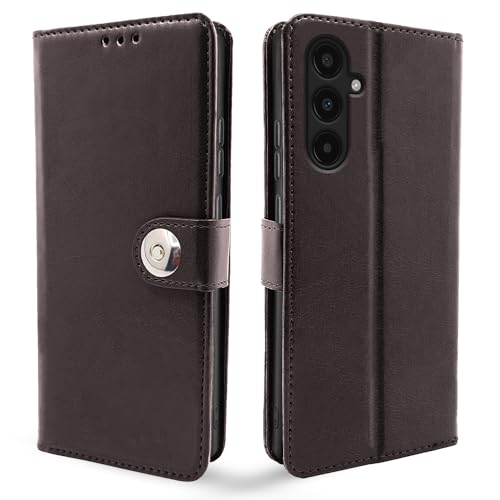 Image of Pikkme Samsung Galaxy A35 5G Flip Cover Leather Finish | Inside TPU with Card Pockets | Wallet Stand and Shock Proof | Complete Protection Button Flip Case (Coffee)
