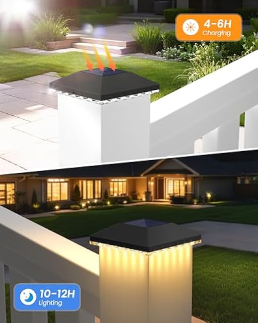 VOLISUN 4x4 Solar Fence - Post Lights Outdoor Waterproof 12pack, Deck Cap Light for 4x4 Wooden/4x4 Vinyl,Black Solar Fence Post Cap Light for Garden/Patio/Porch