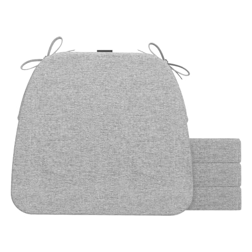 Image of AAAAAcessories D-Shaped Chair Cushions, 2 inch Thick Dining Chair Pads with Ties and Removable, Machine-Washable Cover, 17 inch x 16 inch, Set of 4, Light Gray