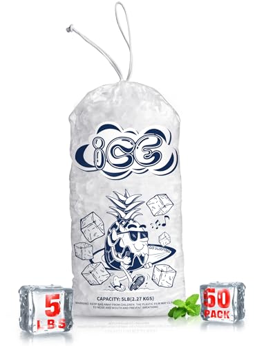 Ice Bags with Drawstring, Heavy-Duty Ice Bags for Ice Machine (05LB, 50)