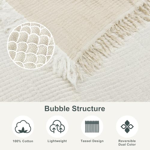Image of EMME Muslin Throw Blanket with Tassels, 100% Cotton Gauze, Khaki, 50 inchx60 inch | Soft Breathable Gauze Throw, Lightweight, Cozy for Adults Couch Sofa Bed, Gifts for Women Mom, Boho Home Decor, All Season