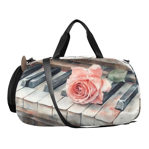 Piano Rose Beige Kids Travel Duffel Bag for Boys Girls Overnight Weekend Tote Bag with Shoes Compartment for Trip Beach Gym2