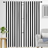 zokyer Black and White Window Curtain Long Striped Simple Trendy Farmhouse Art Modern Retro Rustic Gothic Neutral Men Boys Teen 42' W x 84' L for Bedroom Living Room 2 Panels Rod Pocket Drapes